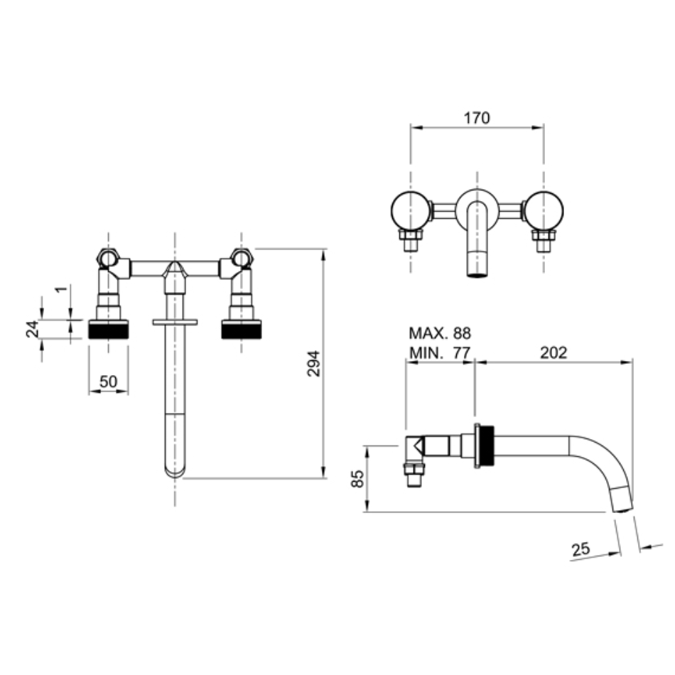 Grifería Peirano Fabric Lavatorio Pared Black – Negro Mate con Cierre Cerámico