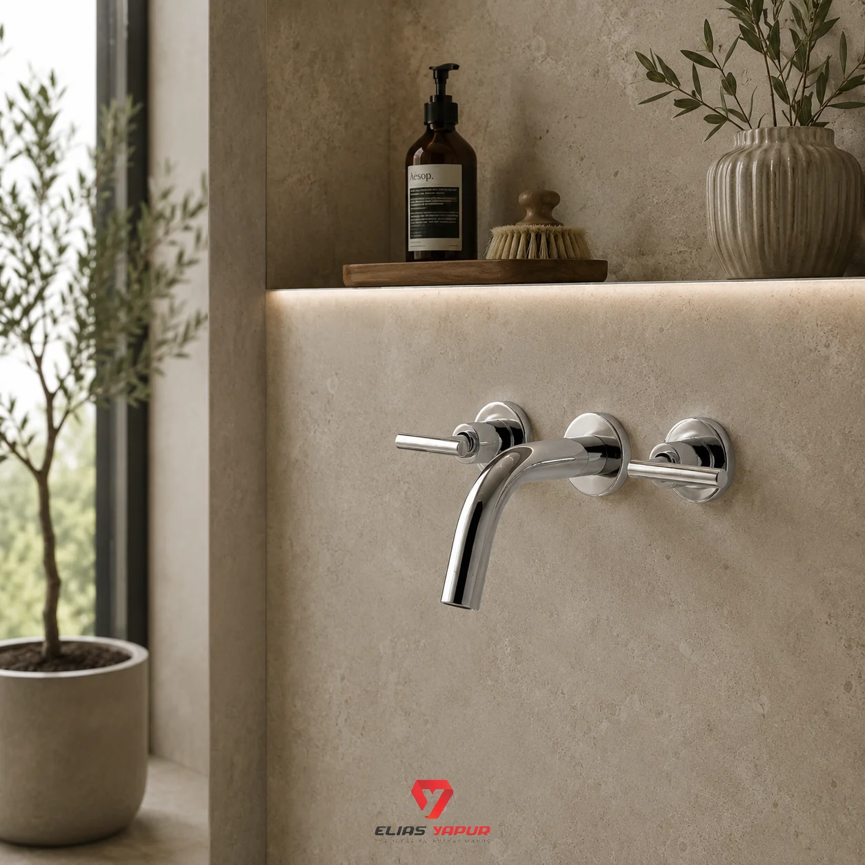 Grifería de Pared para Lavatorio Peirano Mallorca color Cromo